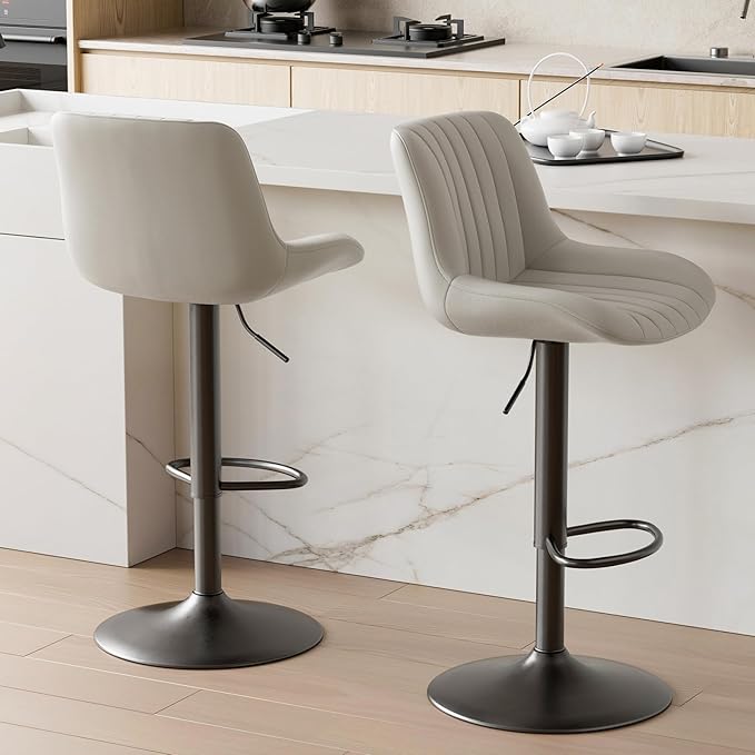 Nalupatio Bar Stools Set of 4, Adjustable Modern Swivel Bar Stools with Backs, Counter Height Performance Fabric Island Chairs for Home Kitchen, Light Gray