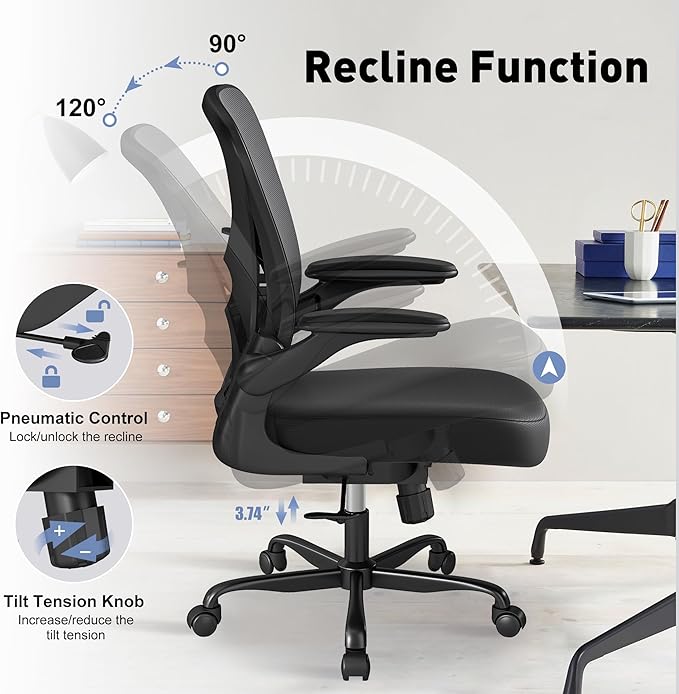 ZZH Ergonomic Office Chair Set of 10 with Adjustable Lumbar Support, Mesh Home Office Desk Chair with Wheels and Flip-up Arms, Black