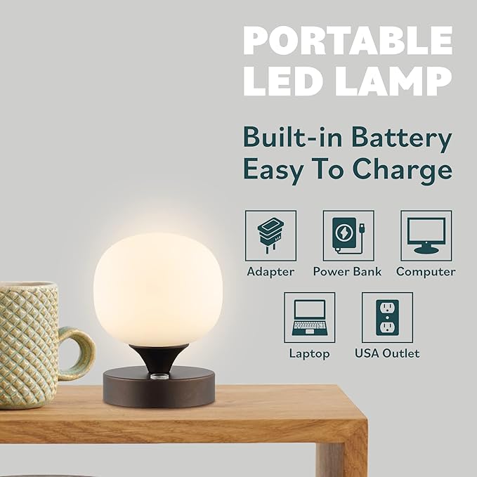 JONATHAN Y JYL7111B Eli 8" Modern Minimalist Iron Rechargeable Integrated LED Table Lamp Contemporary Bedside Desk Nightstand Lamp for Bedroom Living Room Office, Nickel/White