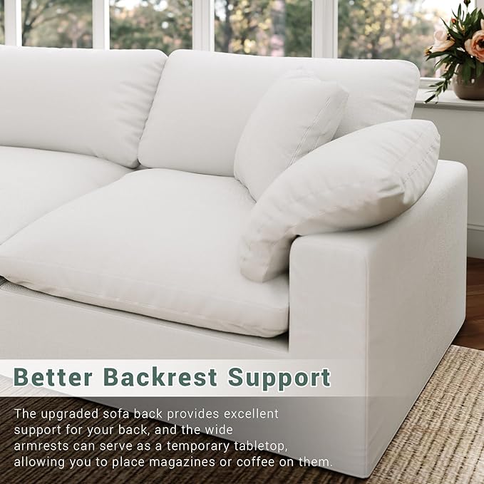 Cloud Modular Sectional Sofa,78.6" V Shape 3 Seater with Corner Down Filled Comfy Sofa,Modern Deep Seat Cloud Couch,Detachable Couch Cushion Covers for Living Room,White