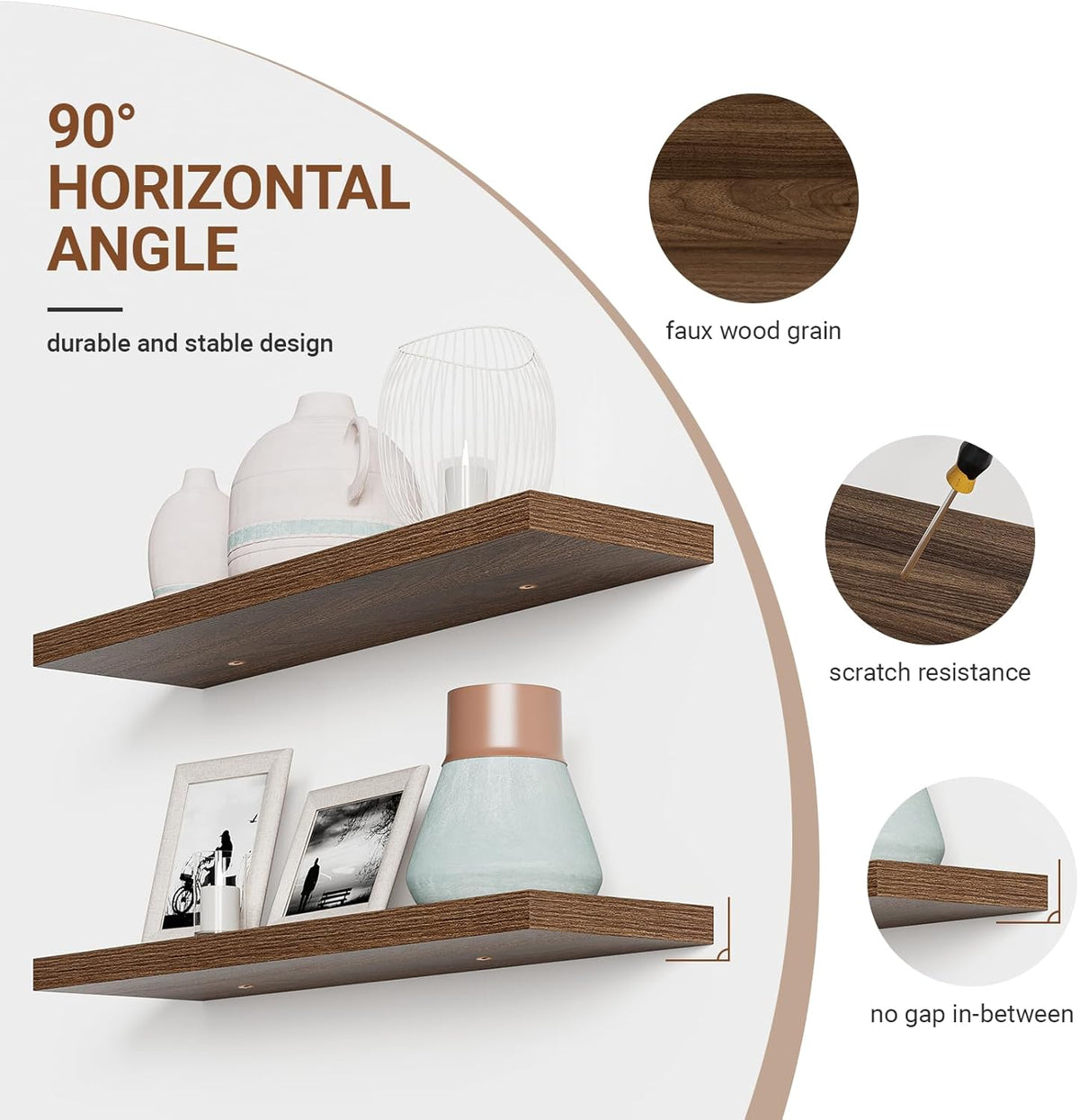 Heimlove 40 Inches Floating Shelves for Wall,9.3" Deep Walnut Long Floating Shelves Set of 2,Large Display Shelf & Storage Shelf,Wall Shelf for Bathroom Bedroom Living Room Kitchen Office