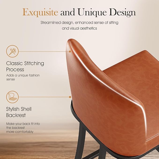 Sophia & William Brown Modern PU Leather Bar Stools, 24" Counter Height, 1PC