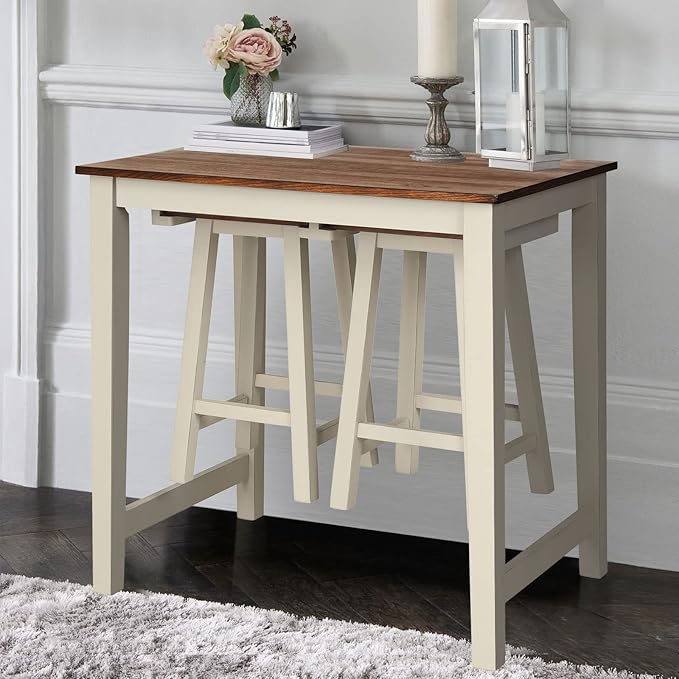 COSTWAY 3 Pieces Dining Set, Counter Height Pub Table Set with 2 Saddle Stools, Industrial Wood Breakfast Table Set for Bar, Kitchen, Living Room, Restaurant