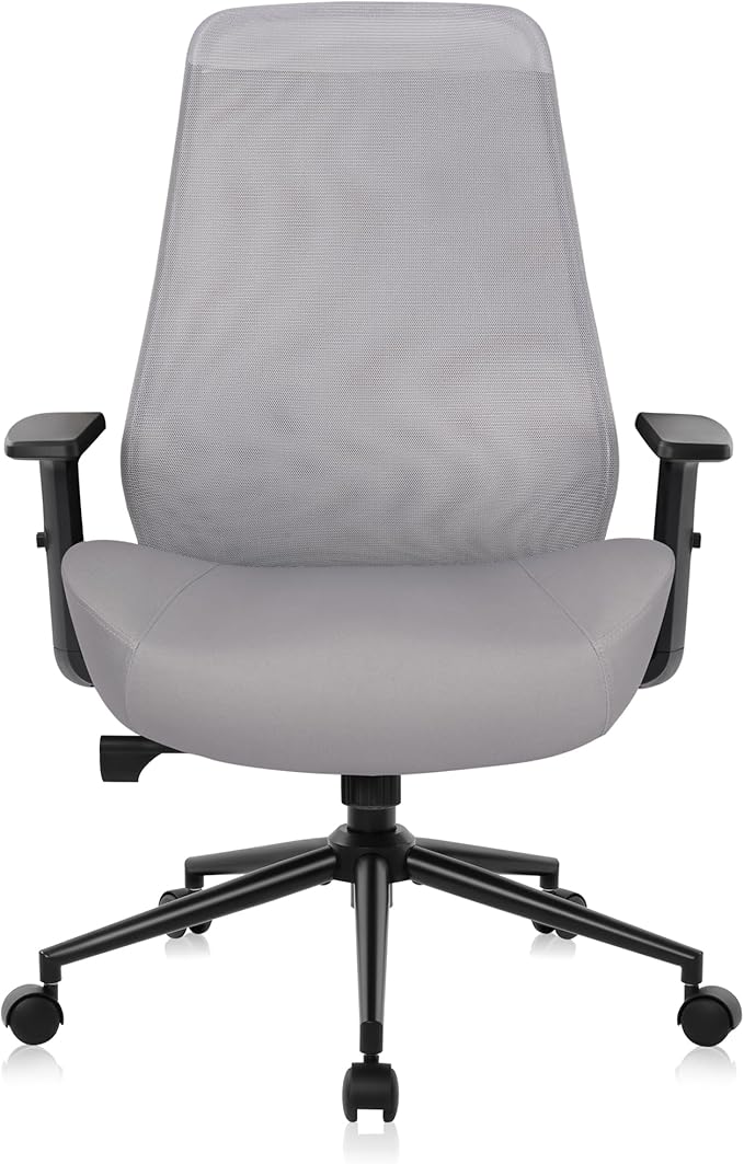 HYLONE Office Chair, 5" Thickened Seat Ergonomic Desk Chair with Adjustable Armrests, Home Office Computer Chairs for Long Hours Mesh Executive Chair(Black Base&Grey)