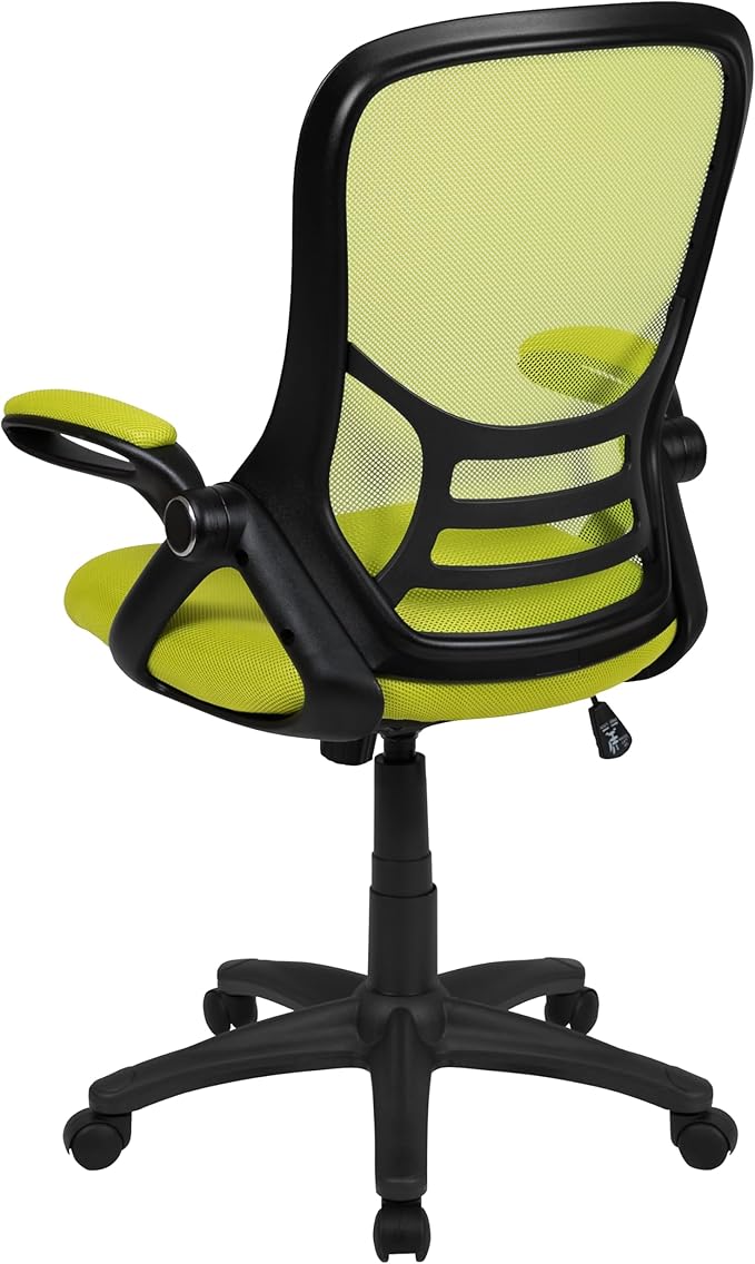 Flash Furniture Porter Mesh High Back Ergonomic Swivel Office Chair with Lumbar Support, Flip-Up Arms, Tilt Lock/Tilt Tension, Height Adjustable, Black/Green Frame