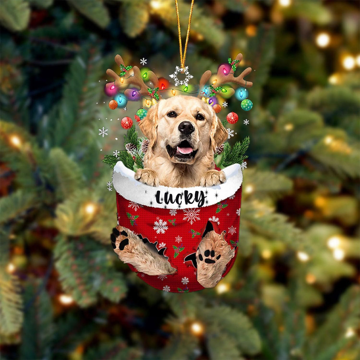 Golden Retriever 2 Dog Christmas Ornament, Golden Retriever 2 in Snow Pocket Christmas Tree Ornament, Dog Lovers Gift Idea Xmas, Christmas Decorations for Tree, Christmas Ornament Gift for Dog Lovers