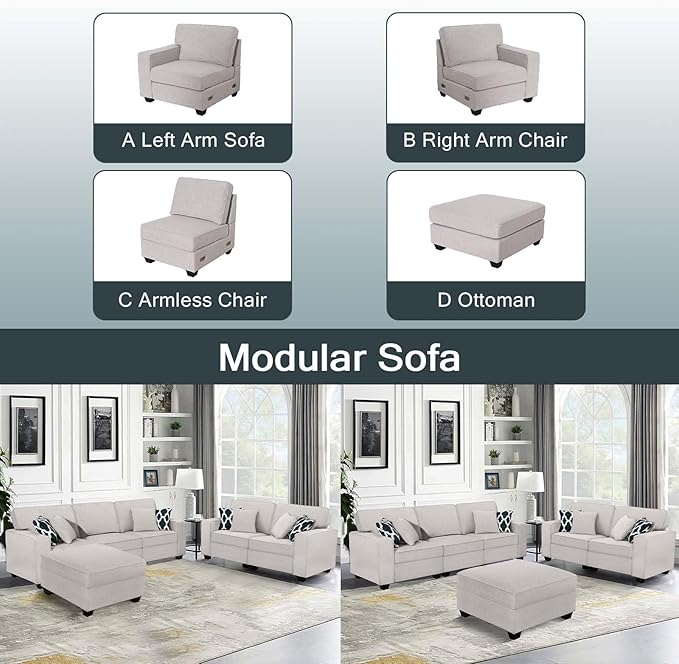 Legend Vansen Modular Sectional Sofa L Shaped Couch with Ottoman Modern Reversible Corner Sectional Couch for Living Room