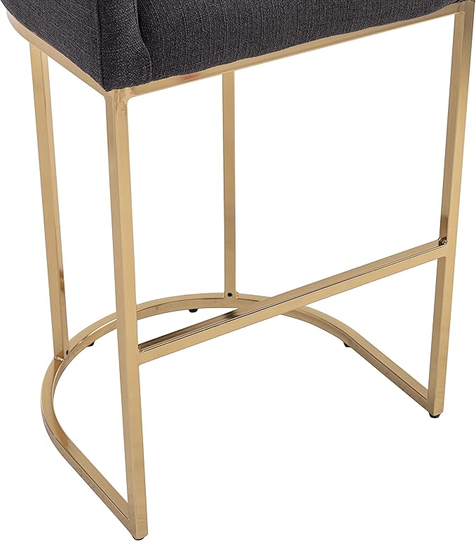Contemporary Charcoal Linen Bar Stools Set of 3, 32" Upholstered Fabric Counter Height Barstool Kitchen Counter Island Stools with Golden Metal Base