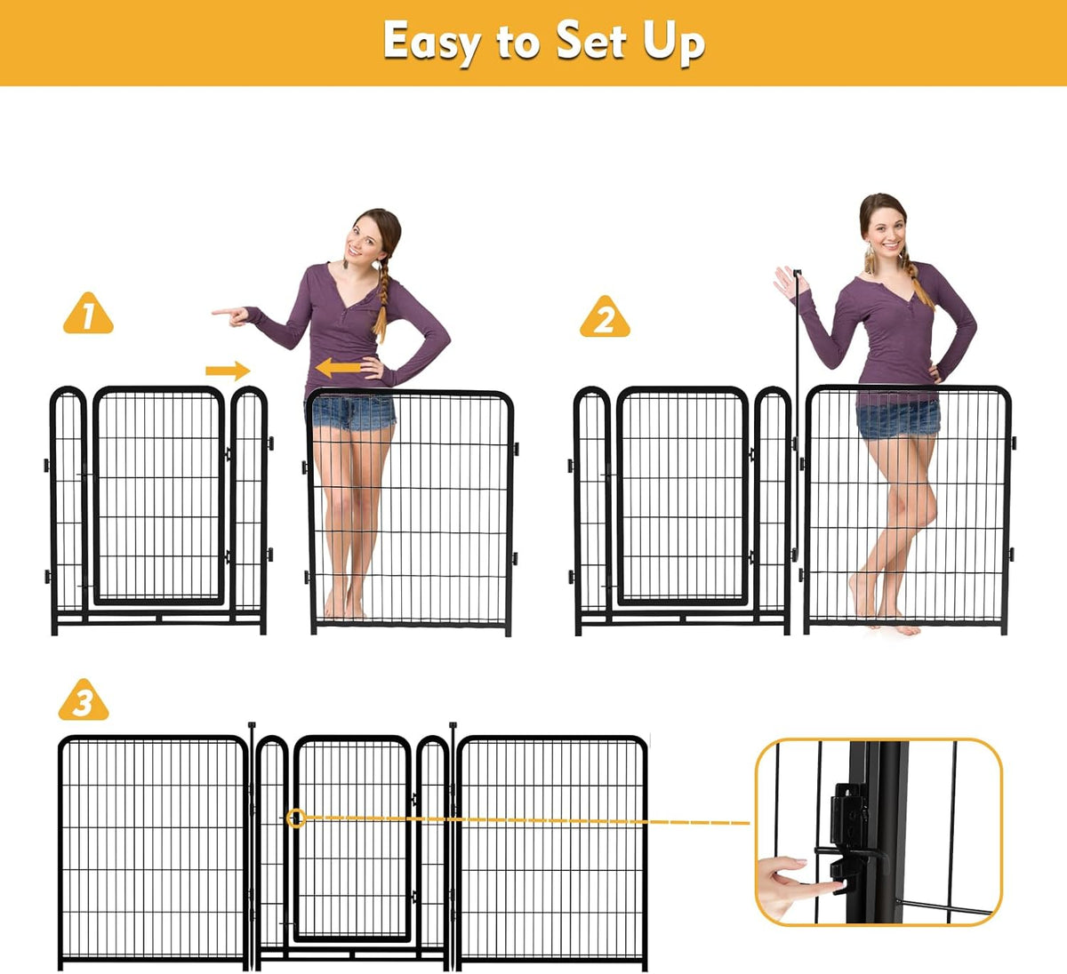 Playpen 36 inch High, Gate 17.7 inches Wide with Low Sills Pen, 8 Panels Total 17.7 Ft(L) Garden Fence for Dogs, Dog Play Pen Indoor or Outdoor,Rabbit Playpen,Dog Fence Outdoor for Yard