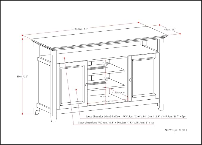 SIMPLIHOME Amherst SOLID WOOD Universal TV Media Stand, 54 inch Wide, Transitional, Living Room Entertainment Center, Cabinet, Shelves, for Flat Screen TVs up to 60 inches, Distressed Grey