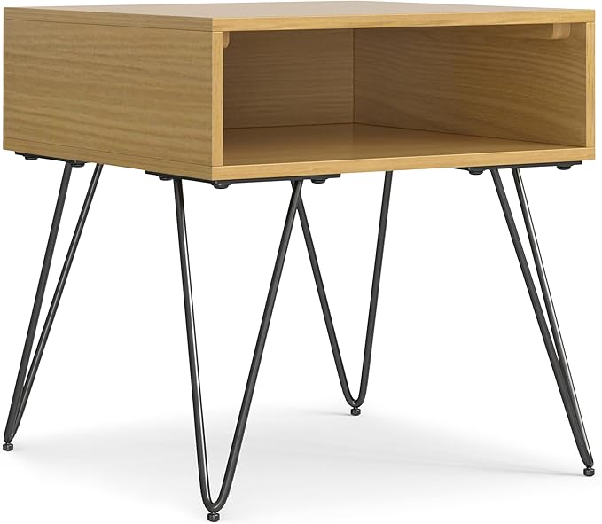 SIMPLIHOME Hunter Industrial 22 inch Wide Metal End Table in Oak Veneer for The Living Room and Bedroom