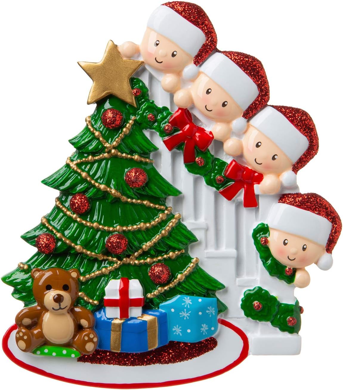 3D Peeking Family of 4 Ornament 2025 Personalized Family Christmas Ornaments 2025 | Staircase Personalized Tree Ornaments for Grandchildren, Siblings & Grandkids Xmas Tree with Gift of Four Ornament