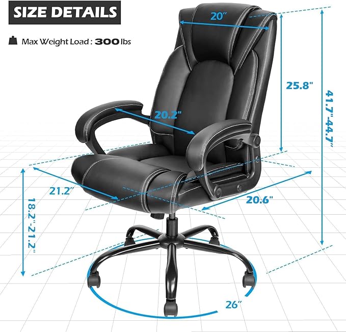 OUTFINE Office Chair Executive Office Chair Desk Chair Computer Chair with 5-Year hydrolysis-Resistant Leather Spring Cushion Ergonomic Support Tilting Function Upholstered in Bonded Leather Black
