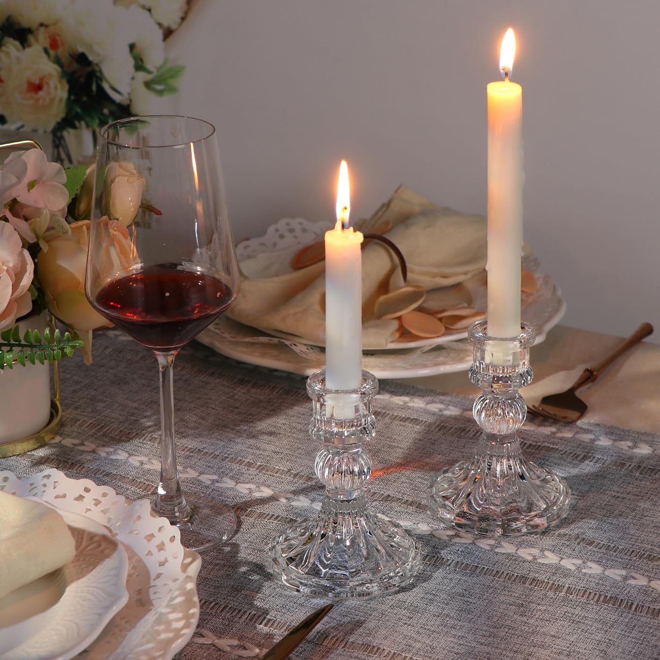 Candlestick Holders Set, 4" H Taper Candle Holders Bulk, 12Pcs Glass Candle Holders for Wedding, Festival, Party & Windowsill Decor