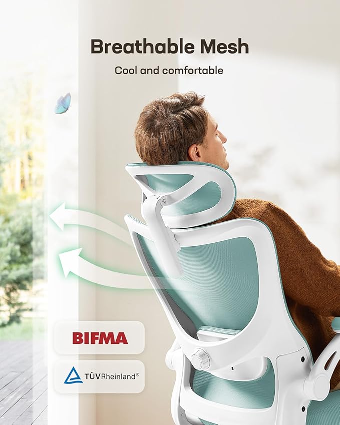 Marsail Ergonomic Office Chair: Office Computer Desk Chair with High Back Mesh and Adjustable Lumbar Support Rolling Work Swivel Task Chairs with Wheel 3D Armrests and Headrest