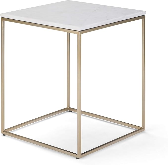 SIMPLIHOME Kline Modern 18 inch Wide Metal Accent Side Table in White, Gold for the Living Room and Bedroom