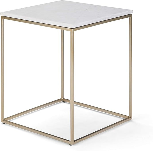 SIMPLIHOME Kline Modern 18 inch Wide Metal Accent Side Table in White, Gold for the Living Room and Bedroom