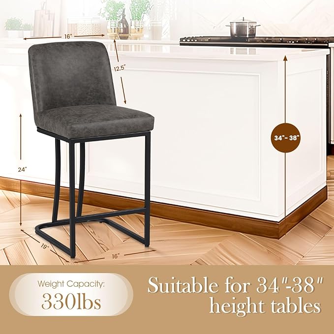 Sophia & William Counter Height 24" Bar Stool, Kitchen Counter Stool with Back,Upholstered Middle Back Dining Chair, Modern PU Leather Barstool for Pub Cafe,Dark Grey,1 Pack
