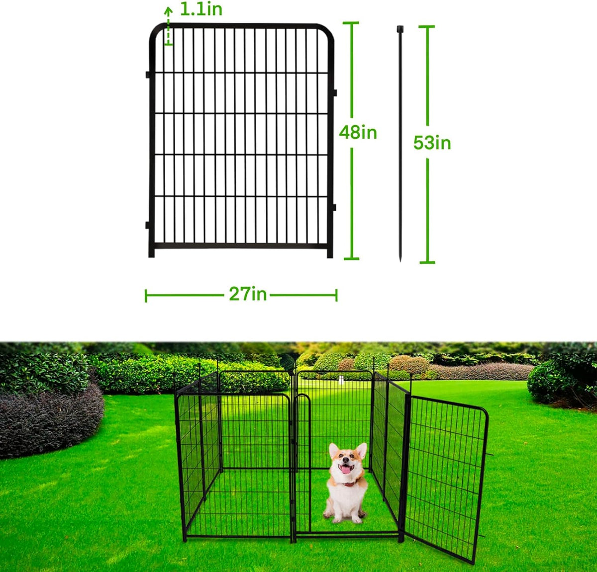 Garden Fencing 48in High No Door, 12 Panels Total 26.6Ft(L) Dog Fence Outdoor for Yard. Black Metal Fencing for Yard 4ft Tall, Flower Bed Fence, Animal Barrier Fences