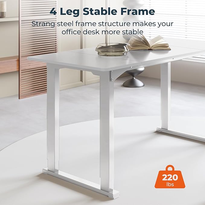 4 Legs Standing Desk, Large 79x31 Inches Electric Adjustable Height Desks with Splice Board, Stand Up Desks Home Office Computer Workstation, White