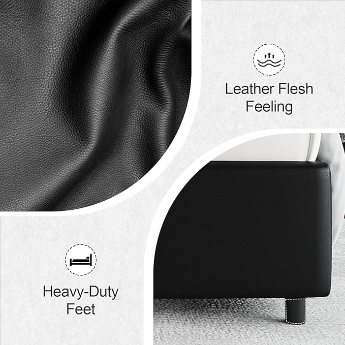 Twin Bed Frame with LED Lights, Faux Leather Upholstered Platform with Silver Wingback Headboard, Modern Style, No Box Spring Needed, Easy Assembly, Black
