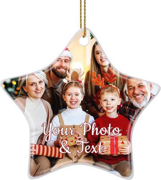 Personalized Christmas Ornaments 2025 Ceramic Custom Picture Text Hanging Ornament Customized Christmas Tree Decorations Keepsake Gift for Family Couples Xmas Tree Home Decor