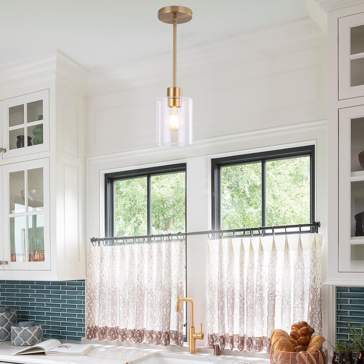 Brass Pendant Lights,Modern Farmhouse Pendant Light,Kitchen Pendant Mini Hanging Light for Sink Island,Adjustable Height,Home Décor Lighting