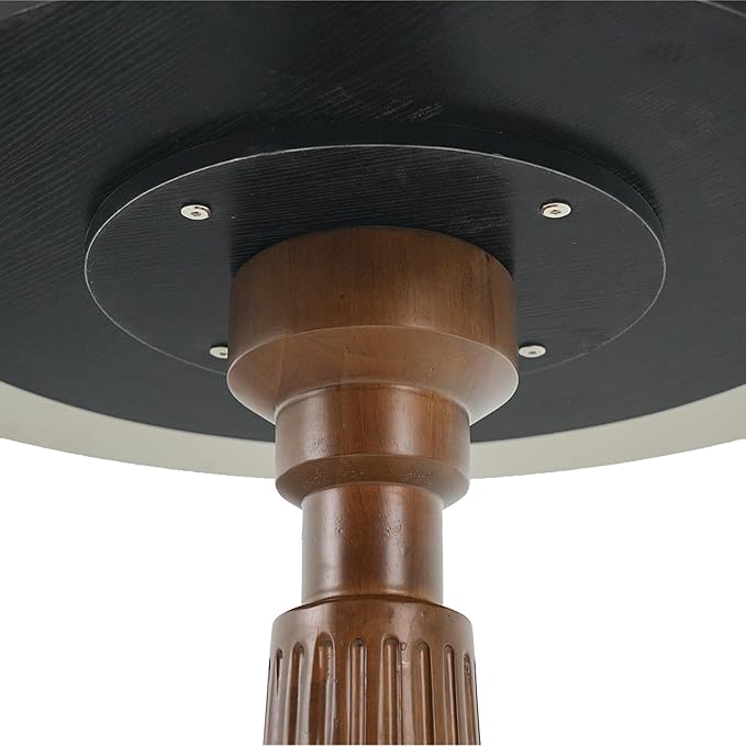Sintered Stone Office Table - 33.5" Round Table for Small Offices (Light Brown Leg and Black Top, 1 Table Only)