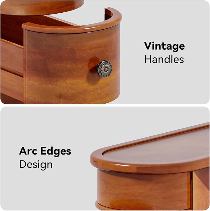 LITTLE TREE End Table Set of 2, No Assembly Required Wood End Table with 2 Drawers, Sofa Side Table for Living Room, Vintage Slim Nightstand Bedside Table for Bedroom