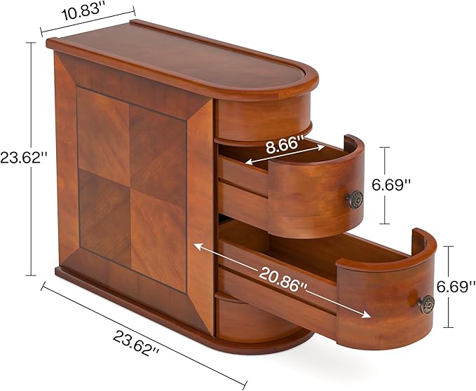 Tribesigns Wood End Table, 2-Drawer Narrow Side Table Slim Chair Solid Side Table, No Assembly Required, Finished Back