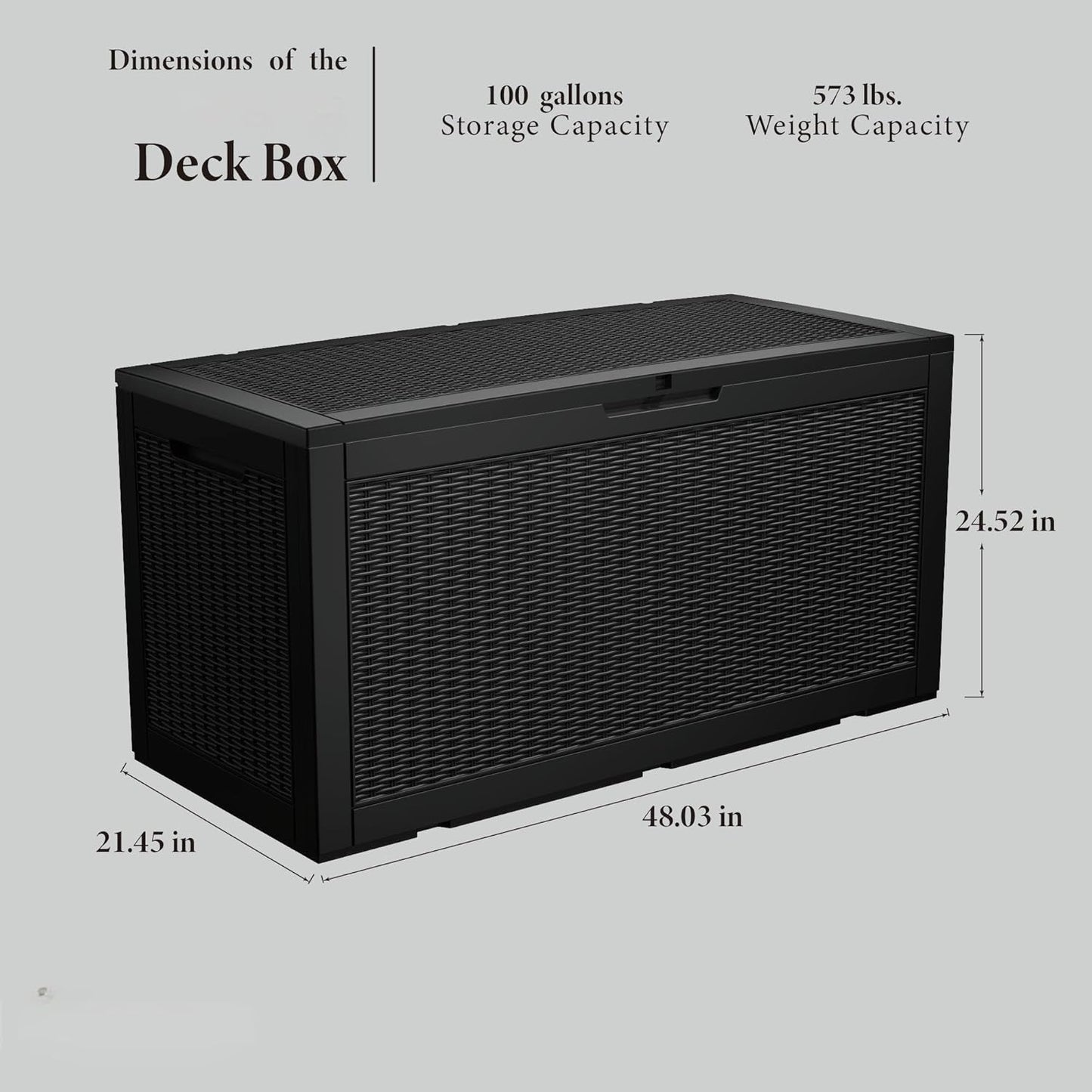 100 Gallon Outdoor Storage Box Waterproof Lockable Resin Deck Box Large, Patio Storage Bin for Pool Accessories Cushion Furniture, Garden Tools, UV-Resistant Outside Delivery Black