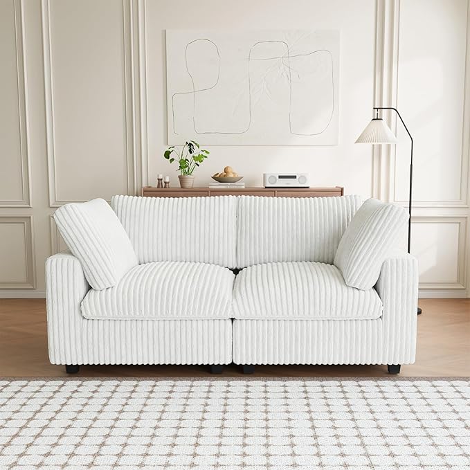 Modular Sectional Sofa, 78.74" Oversized Loveseat Sofa, Deep Seat Cloud Couch, 2 Seat Comfy Modular Sofa Couches for Living Room, Plush Couch Cushion Covers Removable, Beige