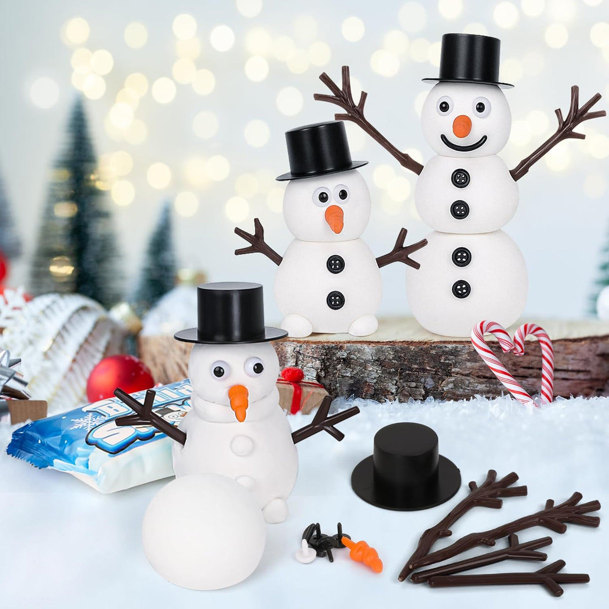 48 Pack Christmas Gifts for Kids, Snowman Kit Toys, Build a Snowman Kit DIY Christmas Craft Gifts, Creative Air Dry Modeling Clay, Xmas Activities Snowman Making Kit for Holiday Favor Supplies