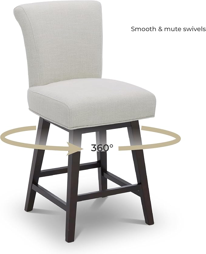 CHITA 26 Inch Counter Height Swivel Bar Stools Set of 2, FSC Certified Modern Upholstered Swivel Barstool Chairs with Back, Fabric in Linen