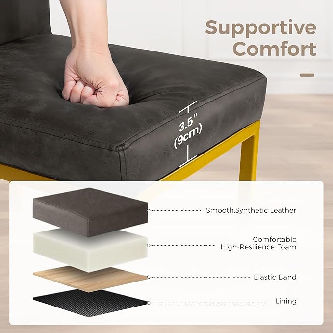 MAISON ARTS Counter Height Bar Stools with Back Set of 6 for Kitchen Counter, 24 Inch Modern Upholstered Faux Leather Barstools Farmhouse Bar Chairs Luxury Island Stools Support 330LBS, Grey & Gold