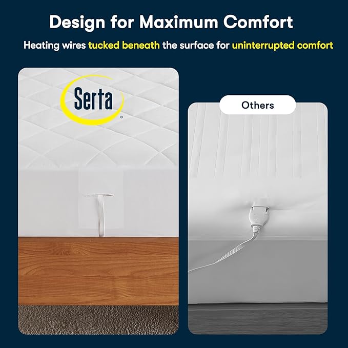 Serta Multi-Zone Heated Mattress Pad – Dual Controllers for Personalized Body & Foot Warmth, 10 Heat Settings, Auto Shut-Off, Soft Microfiber, Machine Washable, 15" Deep Pocket – King Size