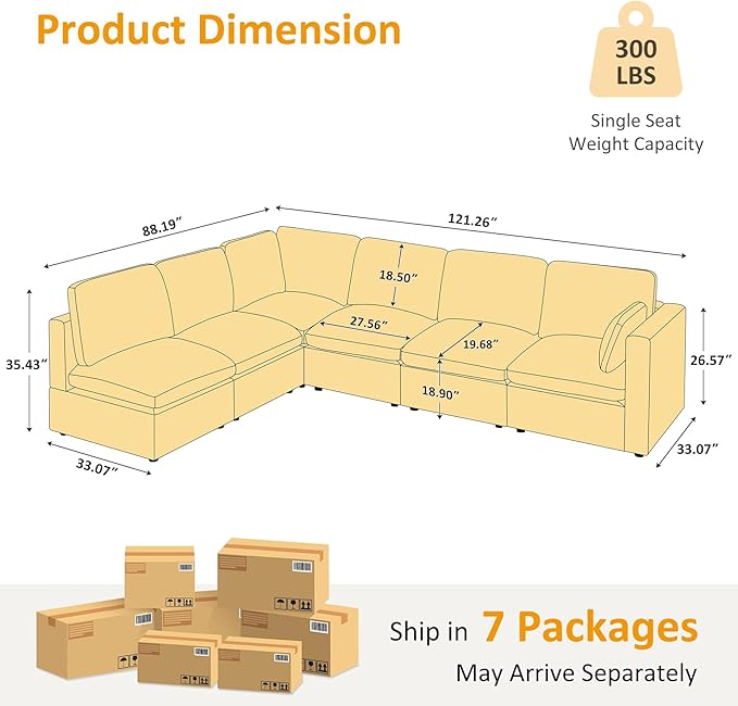 VANOMi Modular Sectional Sofa, Convertible Sofa Couch Modular Sofa with Ottoman, Sectional Sofas for Living Room Small Apartments