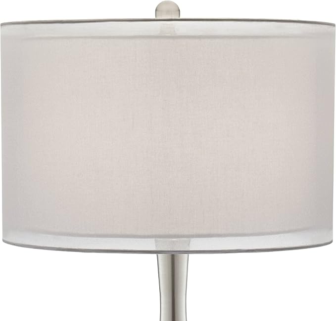 Possini Euro Design Swift Modern Table Lamp 32" Tall with USB Dimmer Square Riser Mercury Glass Chrome Neck Double Drum Shade for Bedroom Living Room House Bedside Nightstand Office Entryway Family