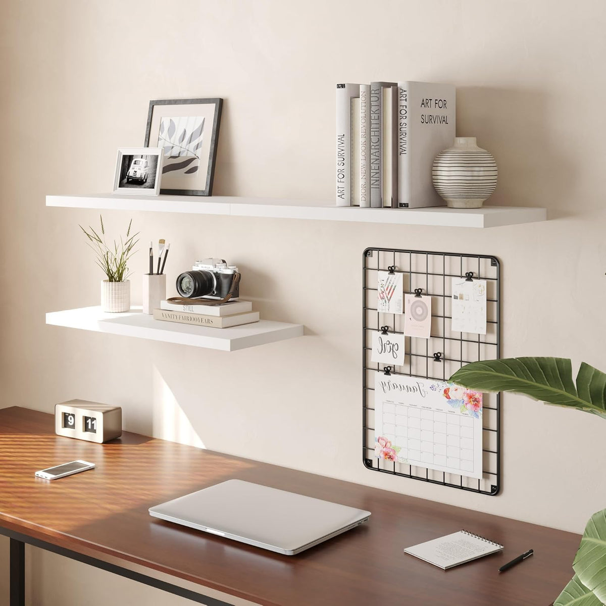 Wall Shelf Set of 2, White Floating Shelves 24 in W x 10 in D x 1 in H, Wooden Floating Wall Shelf with Invisible Brackets for Living Room/Bedroom/Bathroom/Kitchen Storage and Decor