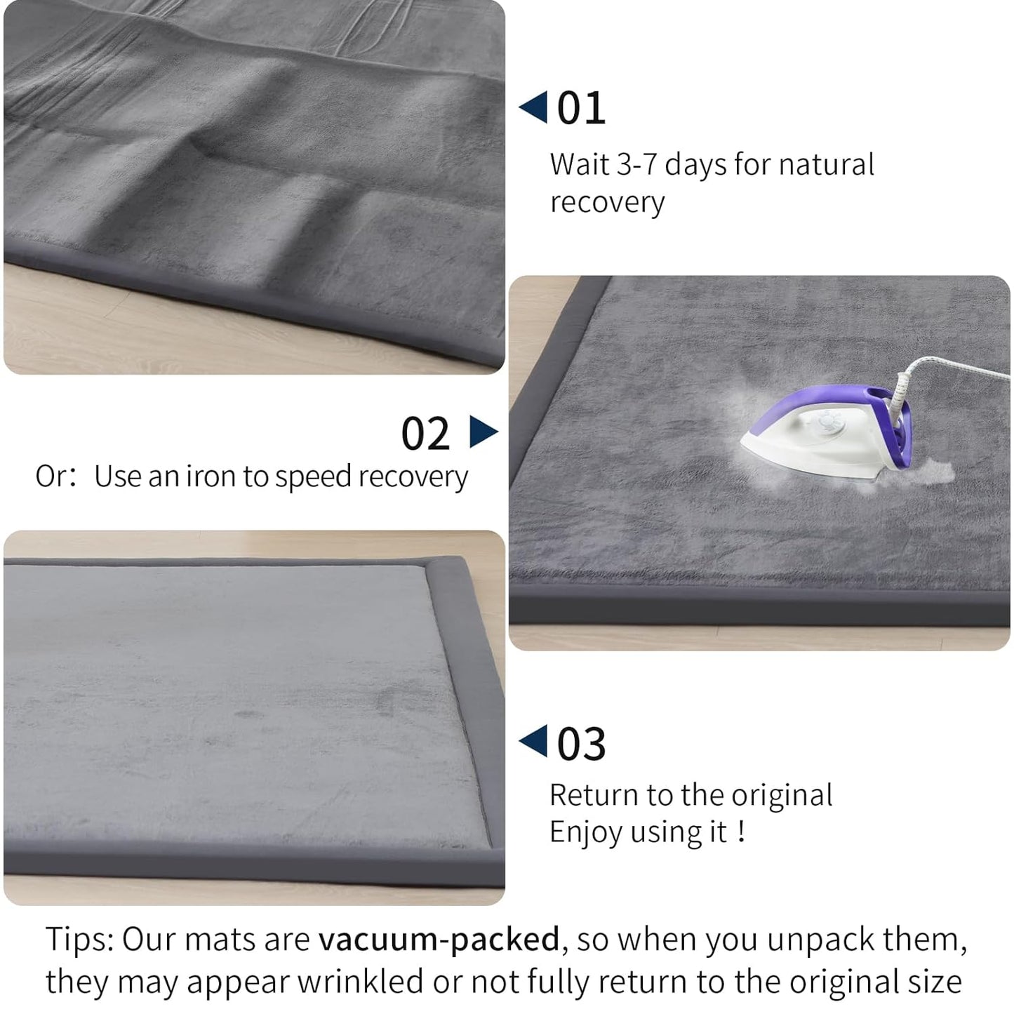 ACOMOPACK Baby Play Mat for Floor 1.3" Thick Memory Foam 50x50 Soft Velvet Playpen Mat for Kids,Infants,Toddlers,Tummy Time Crawling Mats with Non-Slip Bottom,Yoga,Tatami,Nursery Rug（Dark Grey）