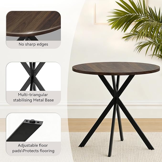 31.5" Round Dining Table and Chairs Set for 2, Small Dining Table Chairs Set Space-Saving, Small Dinette Sets for 2 for Kitchen Dining Room Apartment(Walnut Table + Beige Chairs)