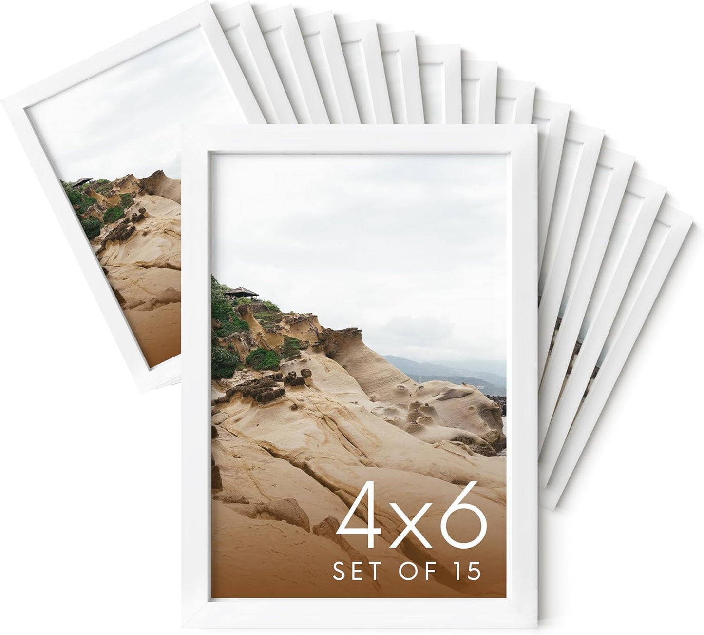 HAUS AND HUES 4x6 White Metal Picture Frames - Bulk Frames 4X6 - Features Premium Aluminum, Vertical Hanging, Easel Back for Tabletop, Home, Office (4x6 in, White, Set of 15)
