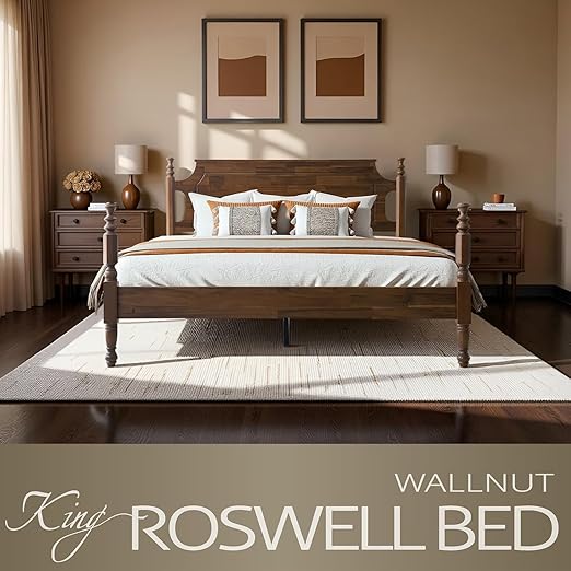 King Size Platform Bed Frame with Headboard & Footboard, Center Metal Legs with Solid Wood 12 Sturdy Slatted, Easy Assembly, No Box Spring Needed, Anti-Noise & Slip-Free, Walnut Finish, ROK-37