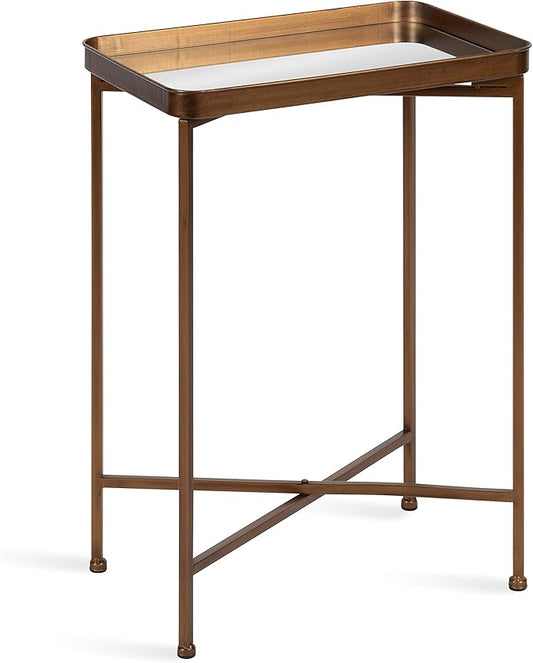 Kate and Laurel Celia Modern Mirrored Tray Side Table, 18 x 12 x 26, Dark Bronze, Foldable Rectangular End Table for Storage and Display