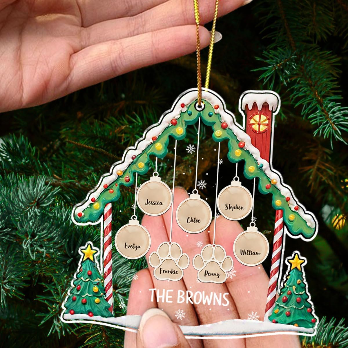 Personalized Family Christmas Acrylic Ornament 2024 - Custom Name Charms Family Members up to 10 People and Pets, Paw Charm Ornament Gifts for Family Tree Decoration (A02, 6 Names)