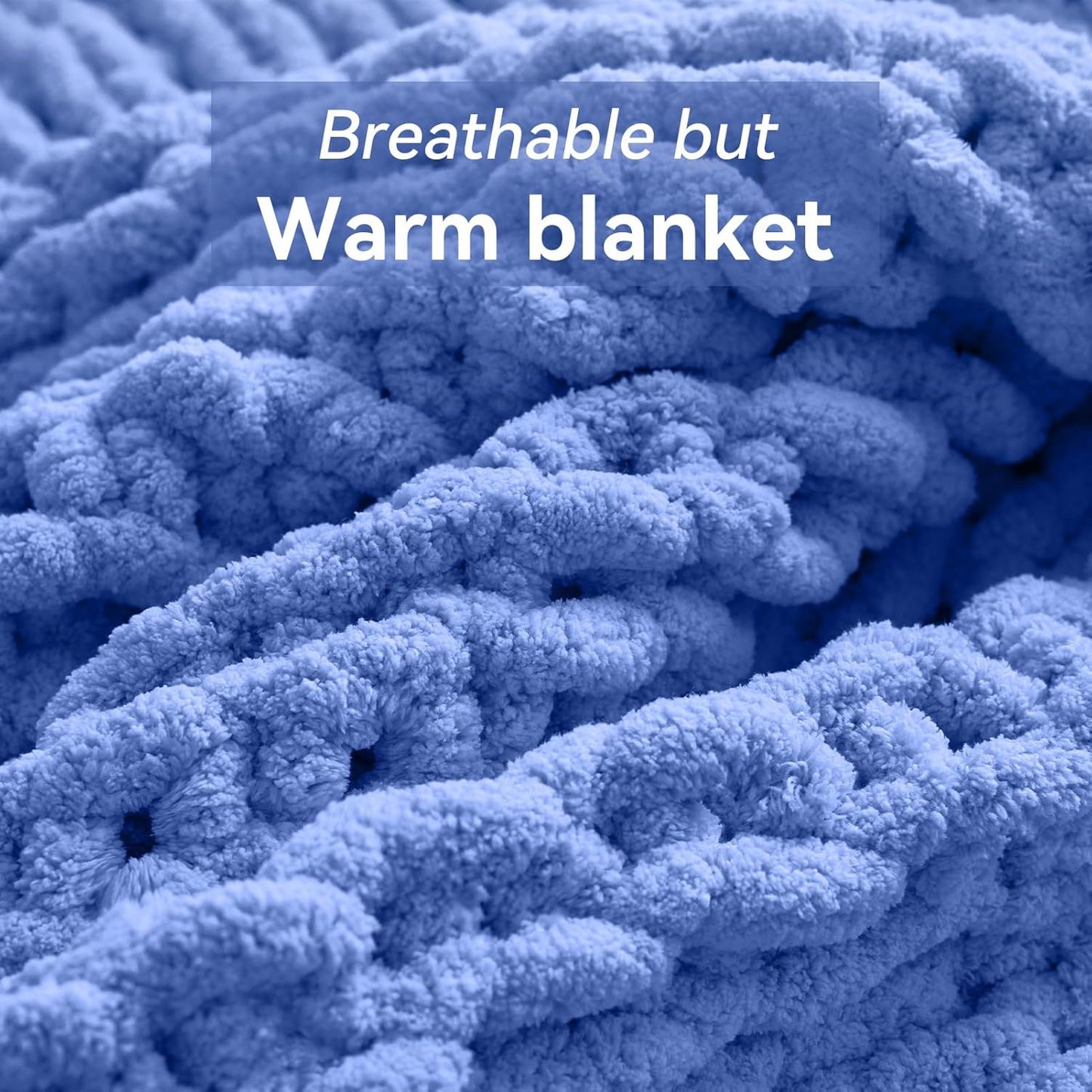 Chunky Knit Throw Blanket, 30''*40'' Knitted Throw Chenille Yarn for Bed Couch, Handmade Light Blue Crochet Big Thick Blanket, Machine Washable Cute Comfy Blanket for Home Decor