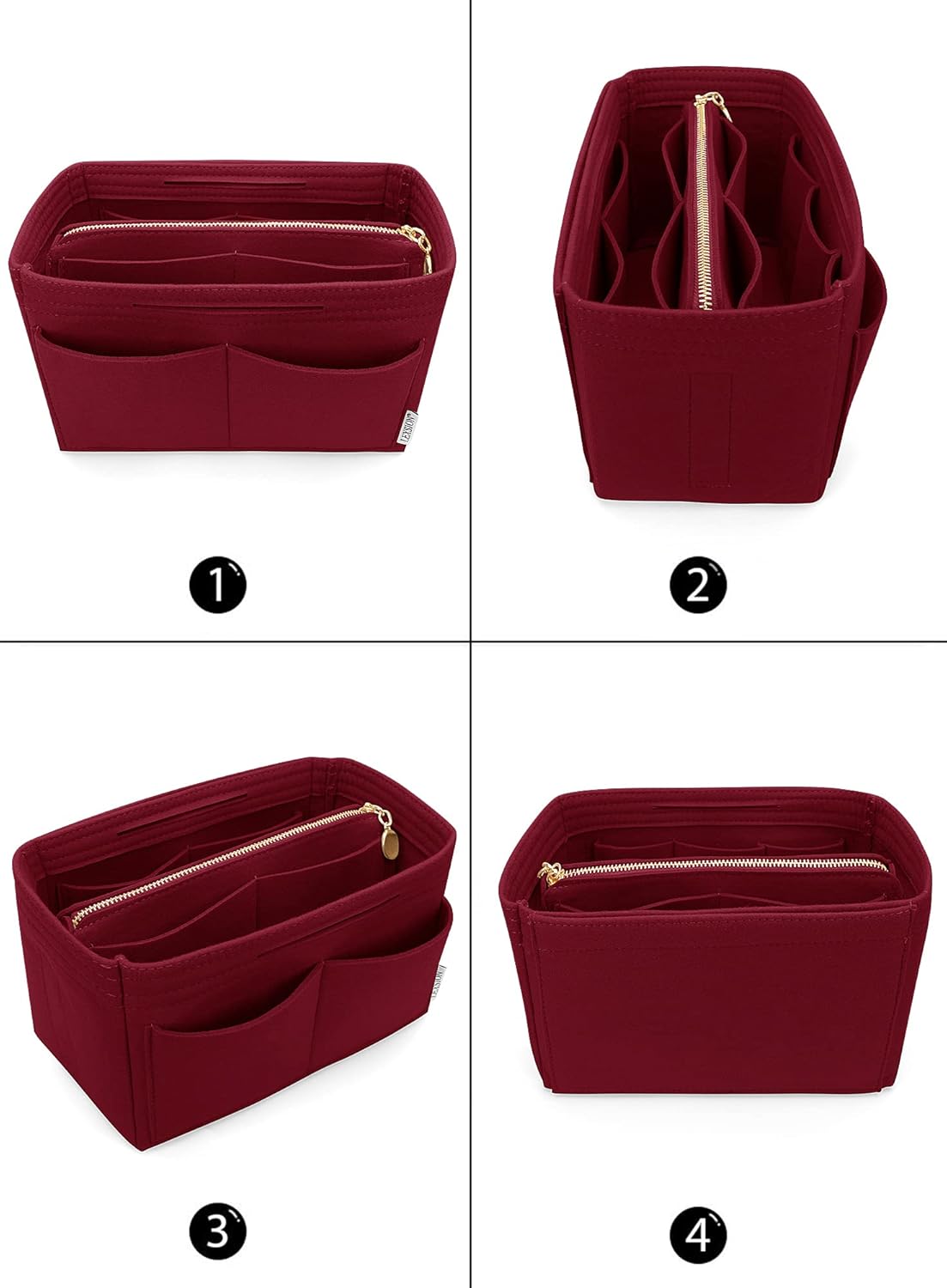 LEXSION Felt Purse Bag Organizer Insert with zipper Bag Tote Shaper Fit Speedy Neverful PM MM