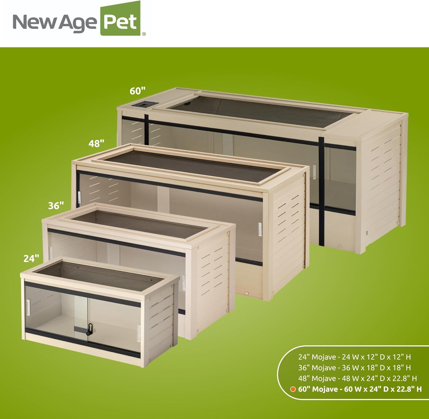 New Age Pet ECOFLEX 60-Inch Mojave Reptile Lounge in Maple- Durable, Moisture-Resistant Wood Plastic Composite Habitat with Vented Side Panels, Removable Sliding Glass Doors & Lock