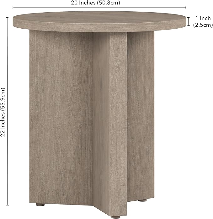 Henn&Hart 20" Wide Round Side Table in Antiqued Gray Oak, for Home, Living Room, Bedroom, Entertainment Room or Office