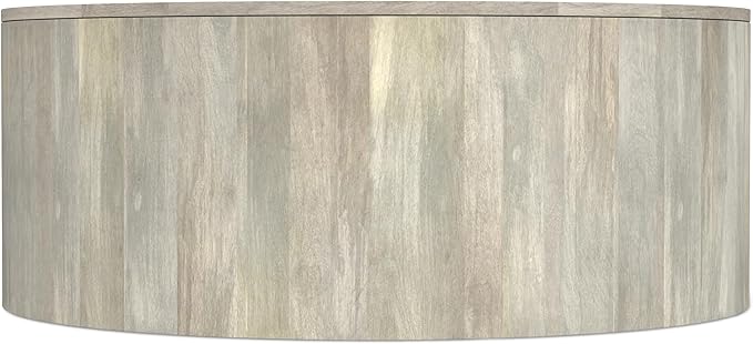 SIMPLIHOME Millbury Drum Coffee Table - 36 inch Wide Solid Mango Wood Round Living Room Table in White Wash, Contemporary Cocktail Table for Family Room or Lounge with Large Surface, Assembled
